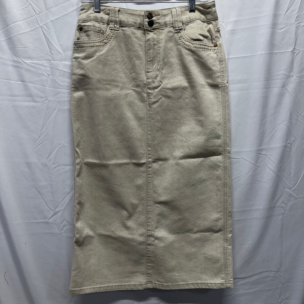 Christopher & Banks Size 6 Women's Midi Khaki Straight Skirt Minimalist Capsule